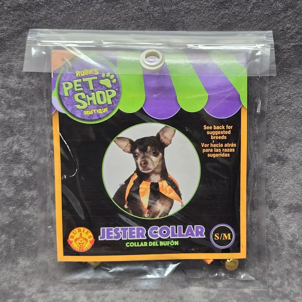 Rubie's Pet Shop Boutique Orange & Black Jester Dog Collar w. Bells Halloween